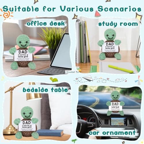 Mini Funny Turtle Dad Gifts from Daughter Son Wife, Birthday Gifts for Dad Father Daddy Presents, I Love You Small Cute Stuff Things, Handmade Emotional Positive Crochet Turtle