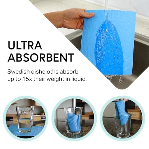 Swedish Wholesale Dishcloths, Cellulose Sponge Cloths – Bulk 10 Pack of Eco-Friendly, No Odor, Reusable Cleaning Cloths for Kitchen – Absorbent Dish Cloth Hand Towel – Assorted