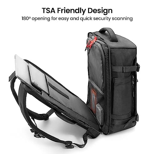 tomtoc Travel Backpack 40L, TSA Friendly Flight Approved Carry-on Luggage Hand Water-resistant Lightweight Business Rucksack, Durable Large Weekender Bag Daypack Fits 17.3 Inch Laptop, PFAS Free