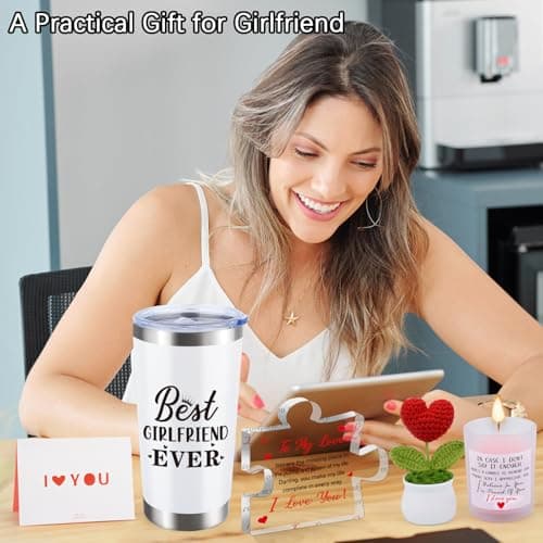 Gifts for Girlfriend Women Her, Girlfriend's Birthday Gifts, 1 Year Gift for GF Anniversary, Best Girlfriend Ever Tumbler Gift Set, Coolest I Love You Couple Presents, I Love My GF Cute Present