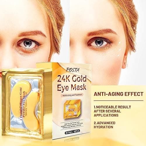 POSTA 24K Gold Eye Mask, 20 Pairs Eye Treatment Mask With Collagen, Under Eye Mask Treatment for Puffy Eyes, Dark Circles Corrector, Used for Eye Bags, Anti Aging Patches Luxury Gift for Women and Men