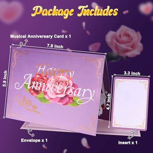 Airpark Anniversary Card with Music & Lights, 3D Pop Up Happy Anniversary Cards for Him Her Husband Wife Couple, Fireworks & Rose Lily Paper Flowers