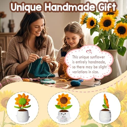 Gifts for Mom, Birthday Gift for Mom, Handmade Crochet Flowers Sunflower for Home Office Desk Decoration, I Love You Gifts for Moms Mama from Daughter Son Kids, Mothers Day, Xmas Present Idea