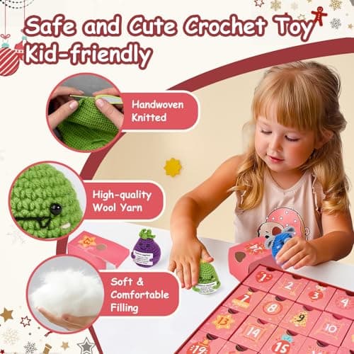 Advent Calendar 2025, 24 Days Positive Crochet Animals Christmas Countdown Calendar for Kids, Teens, Adults, Handmade Emotional Support Crochet Toys with Positive Card for Birthday, Christmas Gifts