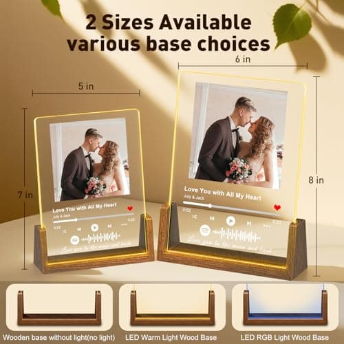 Custom Spotify Plaque-Personalized Picture Frames with Night Light,Music Plaque Frame,Personalized Anniversary Birthday Gifts for Women Men Girlfriend Boyfriend Couples