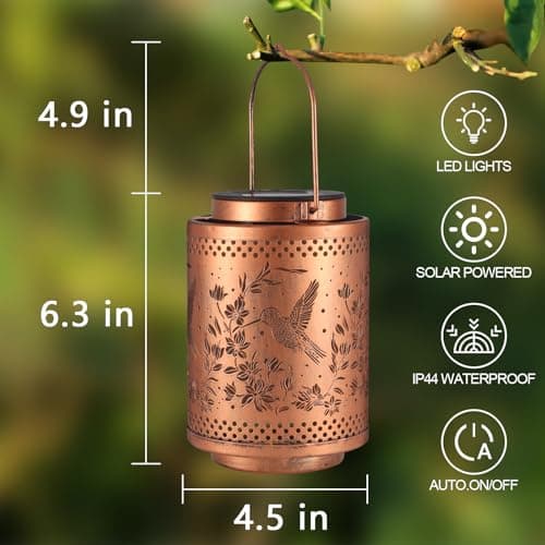 Hummingbird Solar Lanterns Garden Decor Birthday Gifts for Women Mon Grandma Metal Hanging Solar Lights Waterproof Outdoor Decoration for Outside LED Lanterns for Yard Patio Lawn Pathway Landscape