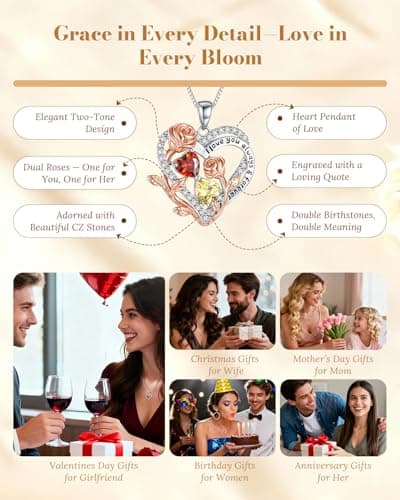 I Love You Birthstone Necklace, 925 Sterling Silver Heart Pendant with CZ Diamond Stones, Birthday Gifts for Women, Romantic Gift for Wife, Girlfriend, Her, Anniversary, Valentine's Day, Christmas