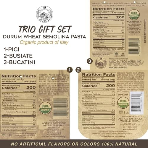 Morelli Busiate, Pici, and Bucatini Organic Pasta Variety Pack - Imported Italian Pasta Sampler - Specialty Assortment Includes Three-17.6 oz Packages of Gourmet Pasta from Italy