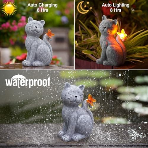 Nacome Solar Cat Outdoor Statues for Garden: Outside Decor with Butterfly Clearance for Yard Art Lawn Ornaments Porch Patio Balcony Home House - Birthday Gifts for Grandma Mom Women