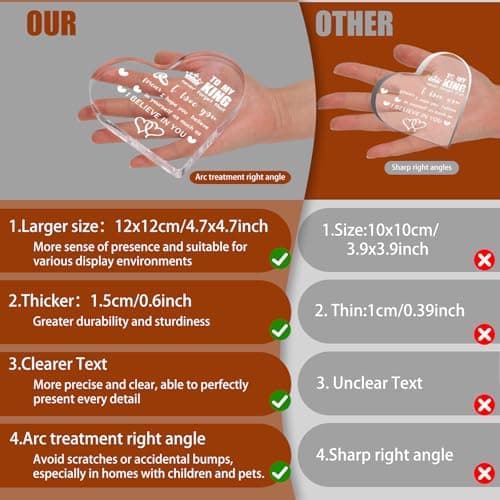 Gifts for Boyfriend, Men, Husband, I Love You Romantic Birthday Anniversary Retirement Gift - Heart Shaped Acrylic Block Paper Weights for Him Idea