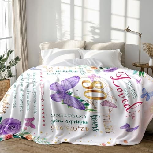 ZWERIVP 80th Birthday Gifts for Women, Best Present for 80 Year Old Woman Birthday, 1945 Present for Women Mom, Happy 80yr Bday Gifts Ideas, 80th Woman Bday Decorations Throw Blanket 50"X60"