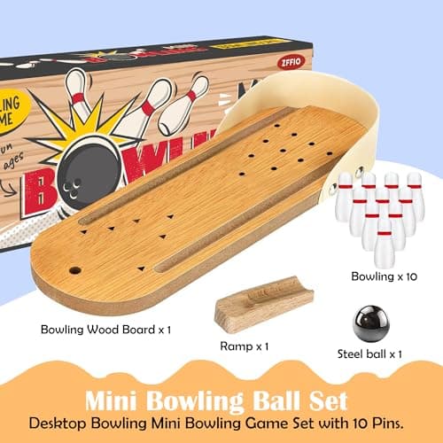 Mini Bowling White Elephant Gifts for Adults Useful Stocking Stuffers for Teens Adults for Men Women Who Have Everything Teens Boys Table Top Set Wooden Desktop Tiny Bowling Fun Gag