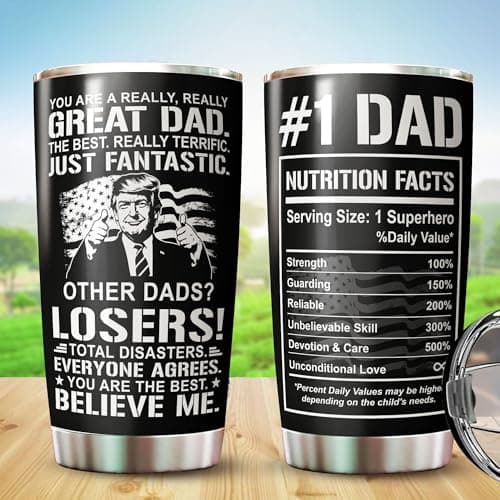 Dad Tumbler - Gifts for Dad on Fathers Day, Christmas, Birthday - Dad Coffee Mug - Dad Cup - #1 Dad Tumbler - Daddy Cup - Gifts for Dad from Daughter, Son - Dad Nutrition Facts Tumbler