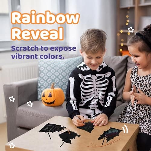 Halloween Magic Scratch Crafts for Kids and Adults - DIY Halloween Decorations - Haunted House Arts and Crafts Ornaments - Includes 24 Haunted House Ornaments, 24 Scratch Sticks, 24 Satin Cord Ribbons