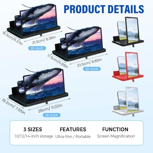 Mobile Phone Magnifier Screen, 2026 New 3D HD Magnifying Projector Screen Enlarger for Movies, Videos and Gaming, Portable 3D Magnifying Screen for Elderly (Black, 10 Inch)