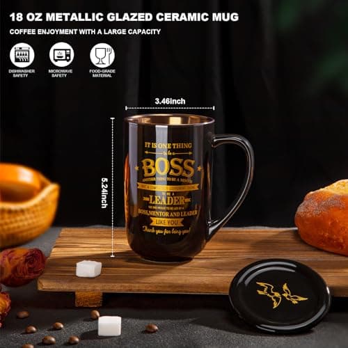 Boss Gifts - Best Bosses Day Gifts for Men Women - Funny Office Christmas Appreciation Gift for Boss Lady, Manager, Leader Female Male Birthday, Large 18 Oz Metal Glaze Ceramic Mug with Nice Gift Box