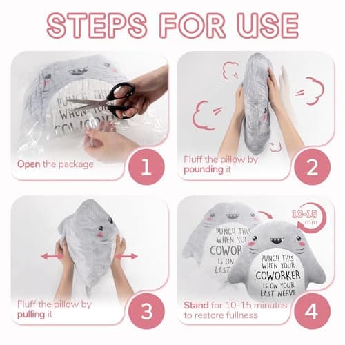 Novelty Cute Plush Shark Pillow- Funny Coworker Leaving/Birthday Gifts Offices, Gag Gift for Friend Sister Brothers Boyfriend Girlfriend Husband Wife, Stress Relief, White Elephant Gifts