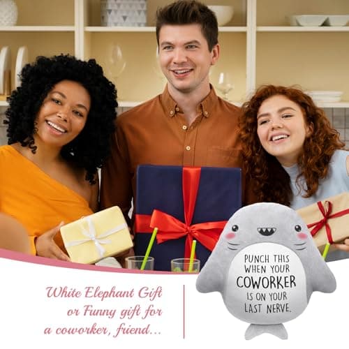 Novelty Cute Plush Shark Pillow- Funny Coworker Leaving/Birthday Gifts Offices, Gag Gift for Friend Sister Brothers Boyfriend Girlfriend Husband Wife, Stress Relief, White Elephant Gifts