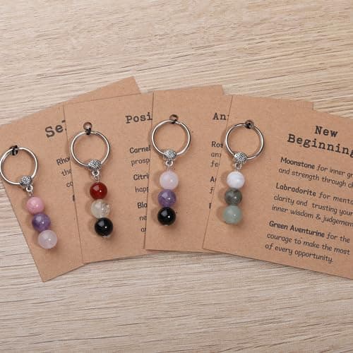 Natural Crystals Keychain Gift for New Beginnings, Small Healing Stones Keychain for Anxiety Relief. Healing Crystals