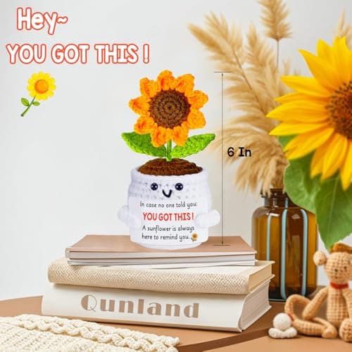 Birthday Gifts for Women, Positive Crochet Sunflower Emotional Support Gift Handmade Plush Doll, Thank You Unique Friendship Gifts for Sister Best Friend Coworker Men Teen Girls, Womens Xmas Present