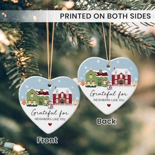 Neighbor Gifts Christmas Ornaments 2025 - Birthday Gifts for Neighbors, Friends, Women, Men, The Neighbors Favor, Christmas Tree Decorations Heart-Shaped Ceramic Ornament