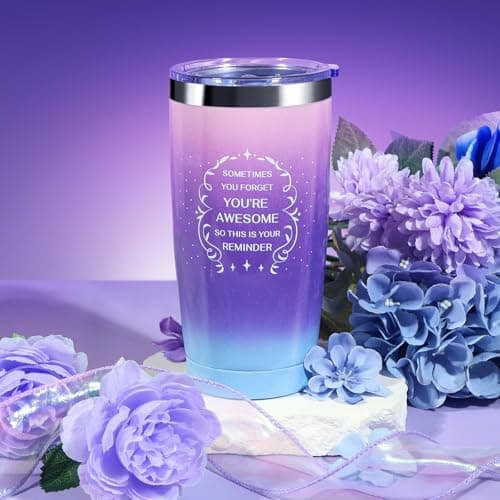 Birthday Gifts for Women, Thank You Gifts for Mom, Gifts for Wife, Girlfriend, Sister, Gift Set Idea for Her Christmas - Purple Gift Basket with 20 Oz Novelty Drinking Glasses