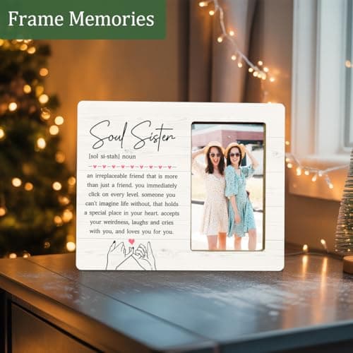 Soul Sister Gifts Picture Frame for BBF Friends Bestie, Long Distance Friendship Wooden Picture Frames