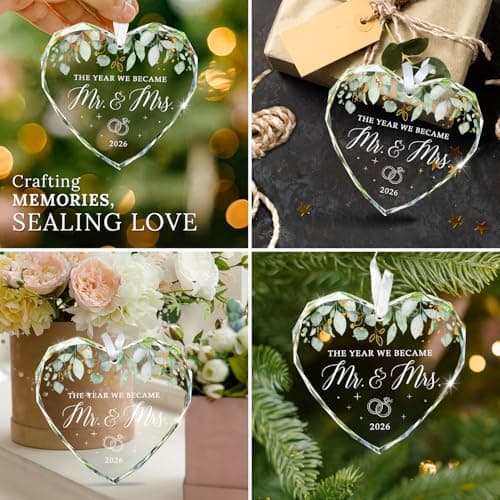 HEXMOZ Wedding Gifts for Couples 2025 - Mr and Mrs Gifts - Bridal Shower Gift, Wedding Ideas for Newly Wed, Bride, Future Mr Mrs - Just Married Glass Ornament 2025, 1st Married Couple Christmas Decor