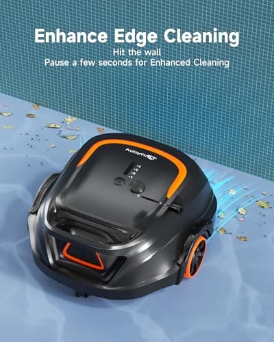 Robotic Pool Vacuum for Above Ground Pools, Dual Filters, Self-Parking, 120-Min Runtime & 2.5h Fast Charging, Powerful Suction, Ideal for Flat Pools up to 1076 sq.ft (Black Tangerine)