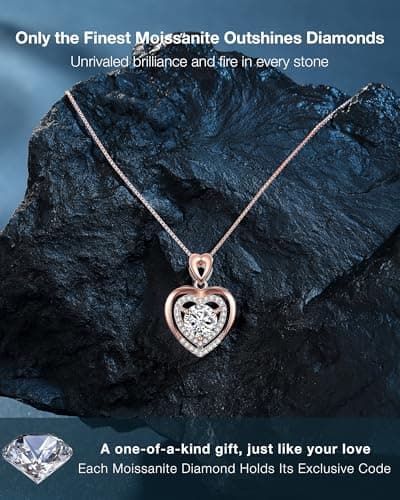 Moissanite Necklace for Women, 1Ct Yellow Gold Heart Pendant Necklace Gifts for Wife, 18K Gold Plated S925 Sterling Silver, Anniversary Jewelry Present for Wife, Birthday Gifts for Girlfriend, Mom