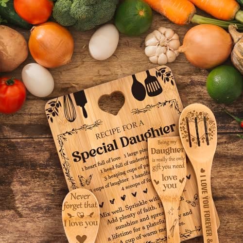 Christmas Gifts for Daughter - "Recipe for a Special Daughter" Daughter Birthday Gifts Cutting Board Set, Bamboo-Made Engraved Utensil Set Birthday Gifts for Daughter, Daughter Christmas Gifts
