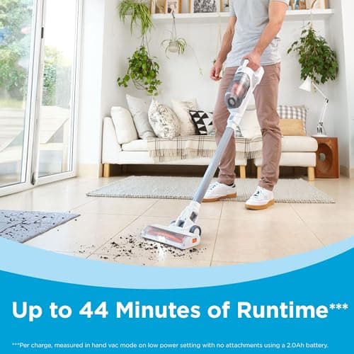 BLACK+DECKER POWERSERIES+ 20V MAX Cordless Stick Vacuum Cleaner with LED Floor Lights, Bagless, Lightweight, Cordless Vacuum Cleaners for Home, Up to 44 Minutes, Powerful Suction, Gray (BHFEA520J)