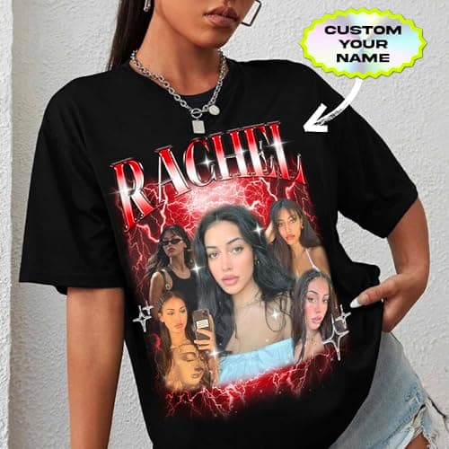 Generic Personalized Bootleg Rap Shirts for Girlfriend & Boyfriend, Custom Tee with Vintage Face Photo, Gift Idea for Birthday and Valentines Day Black, Small-XX-Large