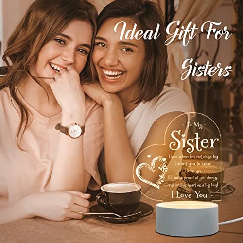 Afterprints Sister Gifts - to My Sister Night Light, Sister Birthday Gifts, Sisters Gifts from Sister Brother on Graduation, Wedding, Christmas, Engraved Night Lamp