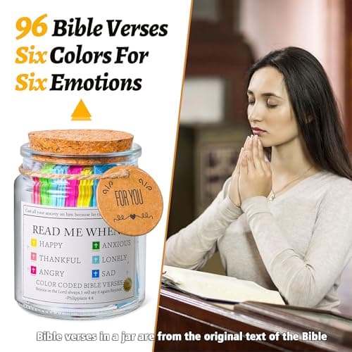 Bible Verse Jar, Read Me When Bible Verses Jar for Emotions and Feelings, Christian Gifts for Women, Men, Birthday Gifts for Mom,Graduation Gift for Her, Prayer Cards Comes With A 48-inch Ribbon Bow