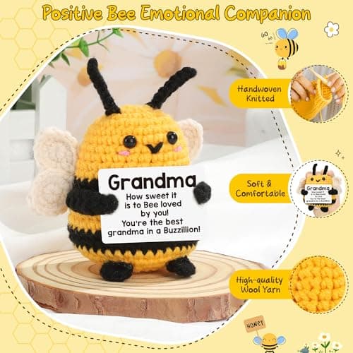 LEJIAJINW Emotional Handmade Bee Gifts for Grandma Christmas Grandmother Gigi Nana Birthday Gift for Women, Funny Mothers Day, Easter Egg Stuffers Tiny Positive Bee for Grammy Granny Valentines