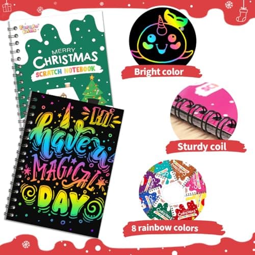 Party Favors for Kids: 24 Pack Christmas Rainbow Scratch Art Notebook Classroom School Supplies Bulk for Girls Boys Goodie Bags Stuffers, Return Gifts for Birthday Party Gift Kid Crafts