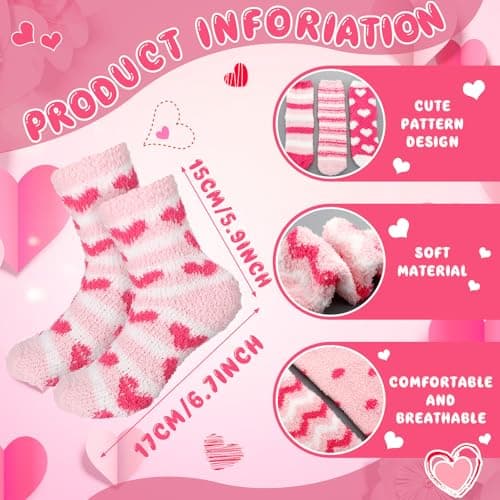 Ramede 12 Set Valentine's Day Cupcake Socks for Women Pink Fuzzy Fluffy Socks Galentine's Day Present for DIY Valentines Birthday Friendship Gift