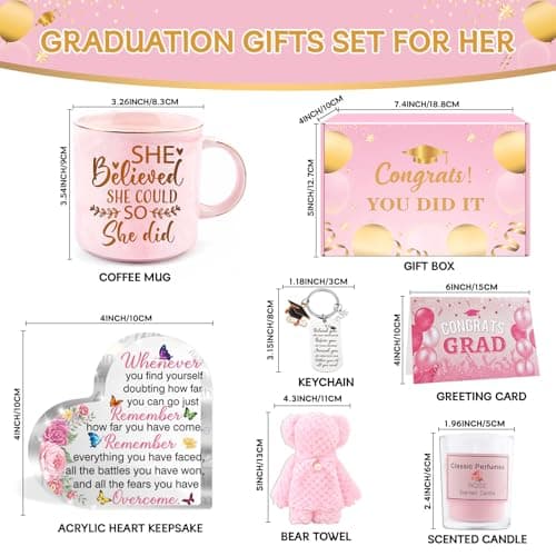 Graduation Gifts for Her, Congratulations Christmas Gifts Basket for Women Girls, She Believed She Could So She Did Coffee Mug Grad Keychain Bear Towel Acrylic Plaque High School College Graduates