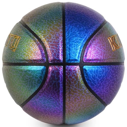 KUYOTQ Kids Youth Women Basketball - Shiny Purple Leather Size 3/4/5/6 - 22/25.5/27.5/28.5" Dazzle Textured Basketball for Boys and Girls (Deflated, Without Pump)
