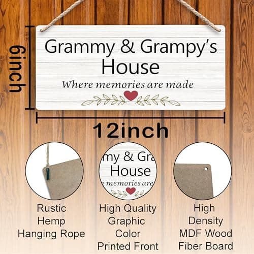 Grandma and Grandpa's House Hanging Wooden Signs 12x6, Grandma and Grandpa Gifts, Grandparents Gifts House Wall Decor, Grandkids Welcome Sign Decor Gifts for Grandma and Grandpa Grandparents