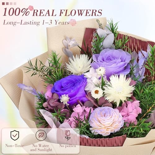 Preserved Flowers Bouquet, Flowers for Delivery Prime, Birthday Gifts for Women, Wife, Mother, Her (Purple)