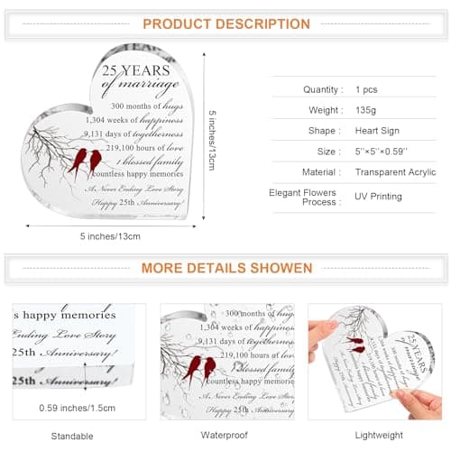 Qunclay 50th Years of Marriage Gift Wedding Anniversary Souvenir Heart Marriage Keepsake Decoration Present for Couple Parent Women Mom Husband Wife He She Friend Grandparents
