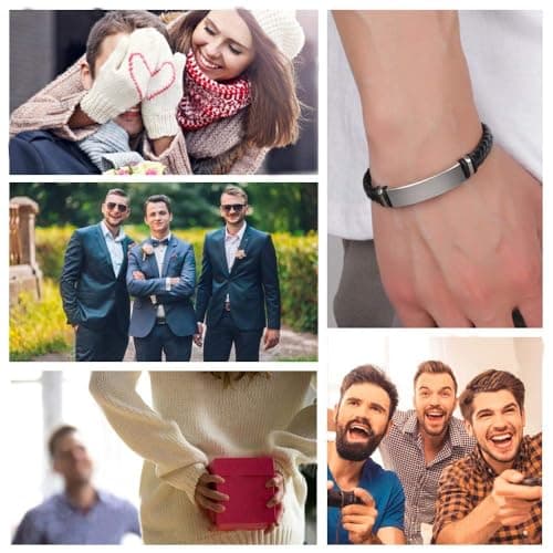 EDSG Mens Bracelet Personalized Custom Bracelets for Men Leather Engraved Bracelet Gift for Boyfriend Husband Dad Bestman Gift for Valentines Day Christmas, Birthday, Wedding, Anniversary, Father's Day