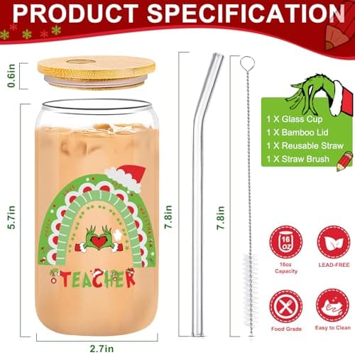 Teacher Christmas Gifts,16oz Funny Christmas Grin-ch Cups for Teachers,Teacher Appreciation Gifts,Thank You Gift End of The Year Teachers Gift for Women from Student