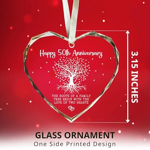 50th Anniversary Marriage Gifts for Couple - 50th Anniversary Wedding Gifts - 50 Wedding Ornaments for Couple, Her Him, Wife Husband, Parents - Glass Ornament