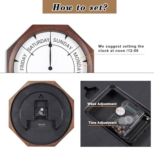 14 inch Wood Retirement Clock for Women Men, Day of The Week Wall Clock for Seniors, Funny Retirement Gifts for Father's Mother's Day Grandparents Birthday