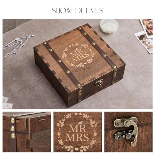 AW BRIDAL Mr and Mrs Wedding Keepsake Box for Couples, Wooden Memory Boxes with Lids, Bridal Shower Gifts for Bride Bachelorette Party, 2025 Engagement Gift for Newlyweds and Marriage Couple