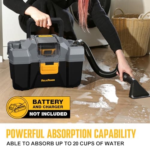 20V Cordless Vacuum Cleaner-Wet/Dry Shop Vac,2.6 Gallon Capacity,Compatible with DeWALT Batteries (Bare Tool - No Battery & No Charger),Ideal for Cleaning Car,Home Spaces,and Workshops RCSV-20
