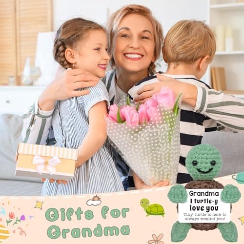 Mini Funny Turtle Grandma Gifts, Birthday Gifts for Grandma from Granddaughter Grandson Grandkids, Nana Gigi Love Small Cute Stuff Things, Handmade Emotional Positive Crochet Turtle